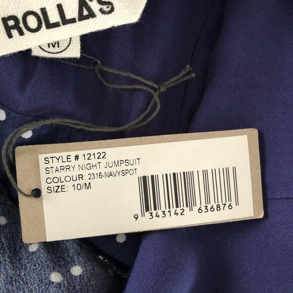 Rolla's Blue White Polka Dot Starry Night Jumpsuit Criss Cross Back NWT Medium - Picture 13 of 15